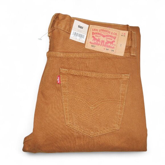 Levis 501 Original Fit Jeans Men's Size 34X34 Rust Brown Denim Straight Leg NEW - Picture 1 of 11